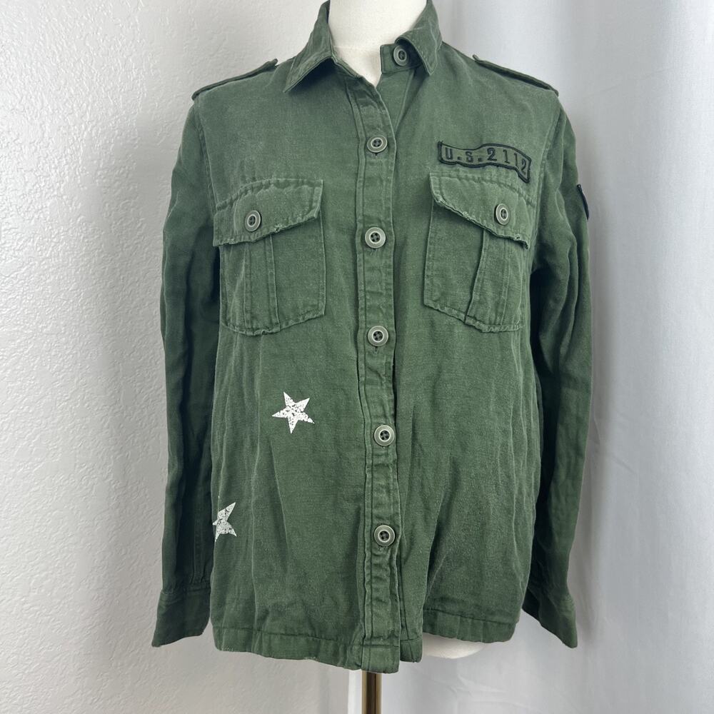 Rails Kato Military Shirt Jacket Womens XS Green Button Up Linen Blend Grunge